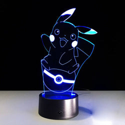 Lámpara Led Pikachu en Pokeball Base Negra con Aplicación