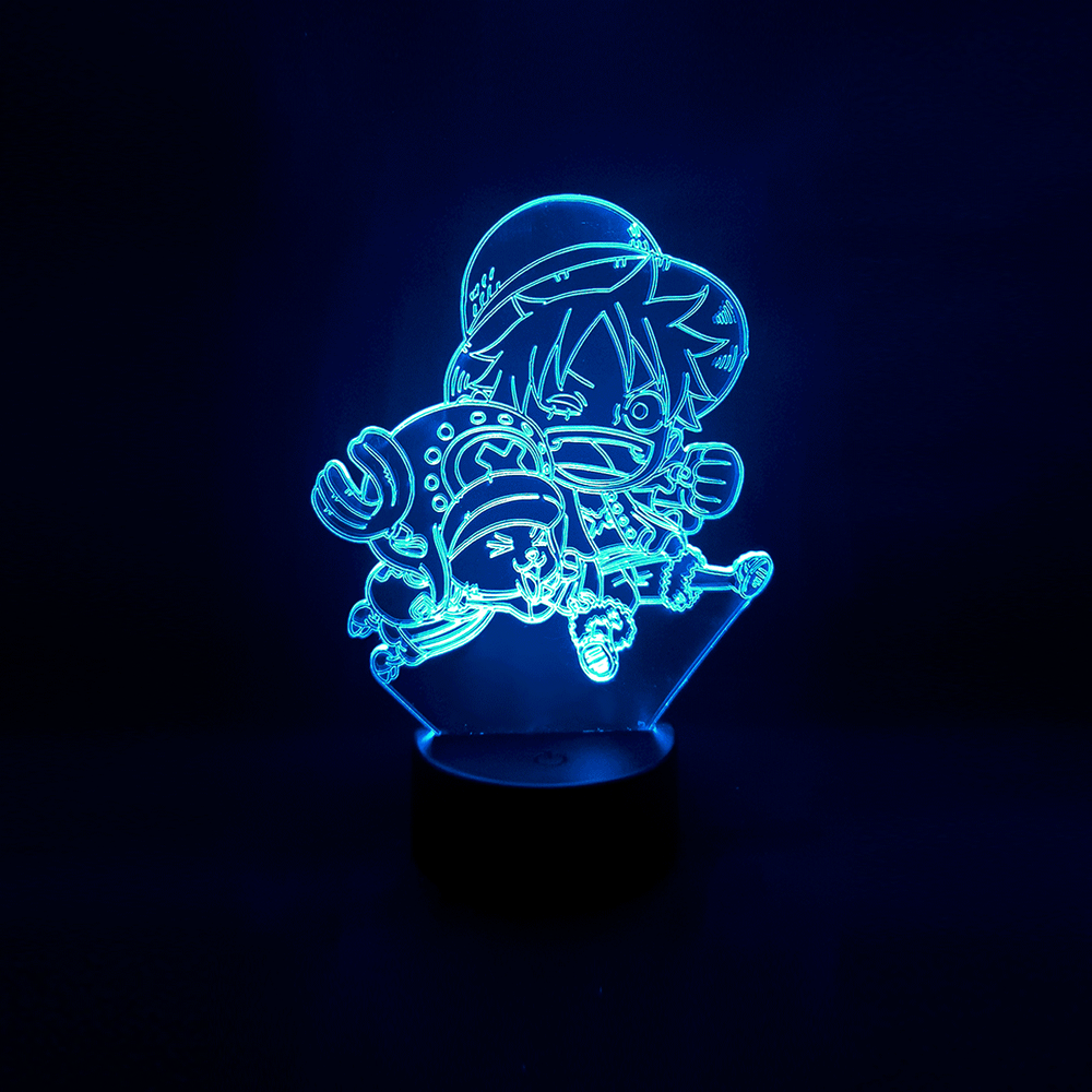 Lámpara Led Mini Luffy y Chopper Base Negra con Aplicación