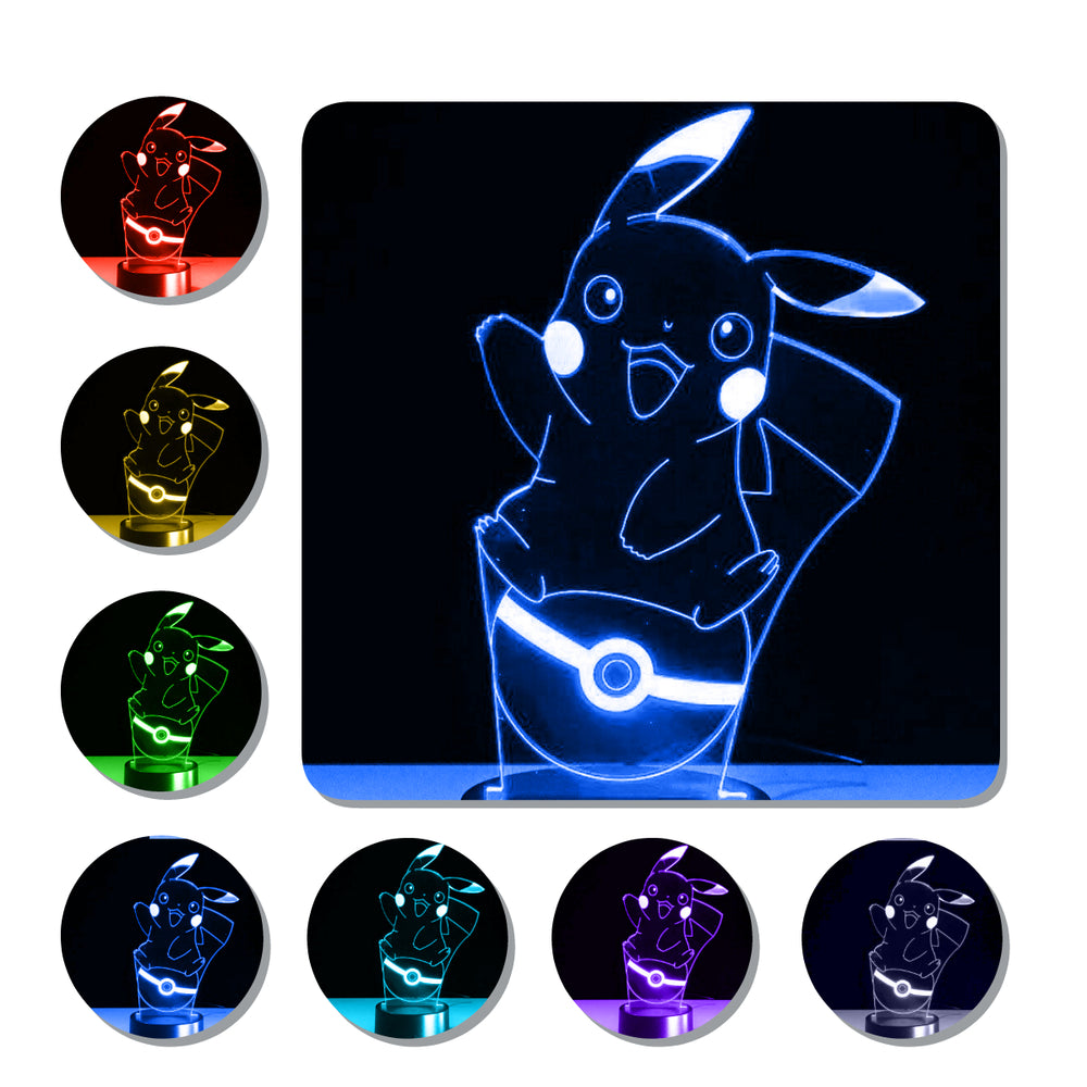 Lámpara Led Pikachu en Pokeball Base Negra con Aplicación