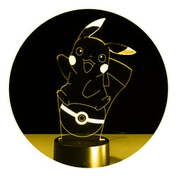 Lámpara Led Pikachu en Pokeball Base Negra con Aplicación