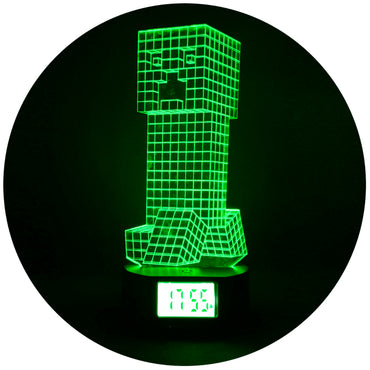 Lámpara Led Creeper Minecraft Base Reloj Usb