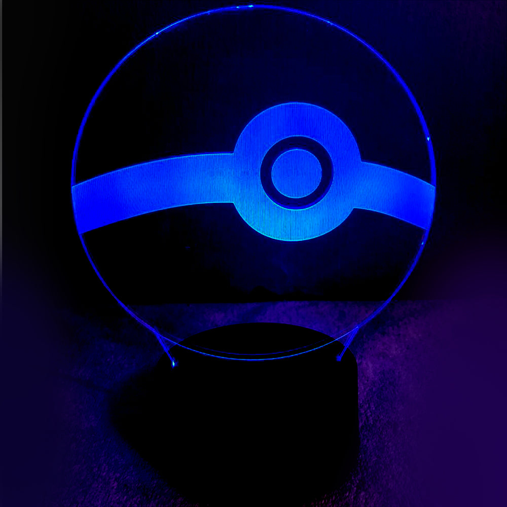 Lámpara Led Pokeball Base Negra con Aplicación