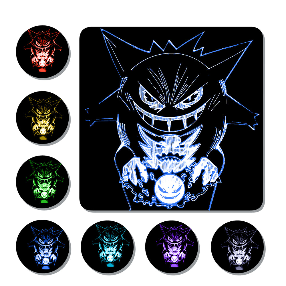 Lámpara Led Gengar, Gastly y Hunter Pokémon Base Negra con Aplicación